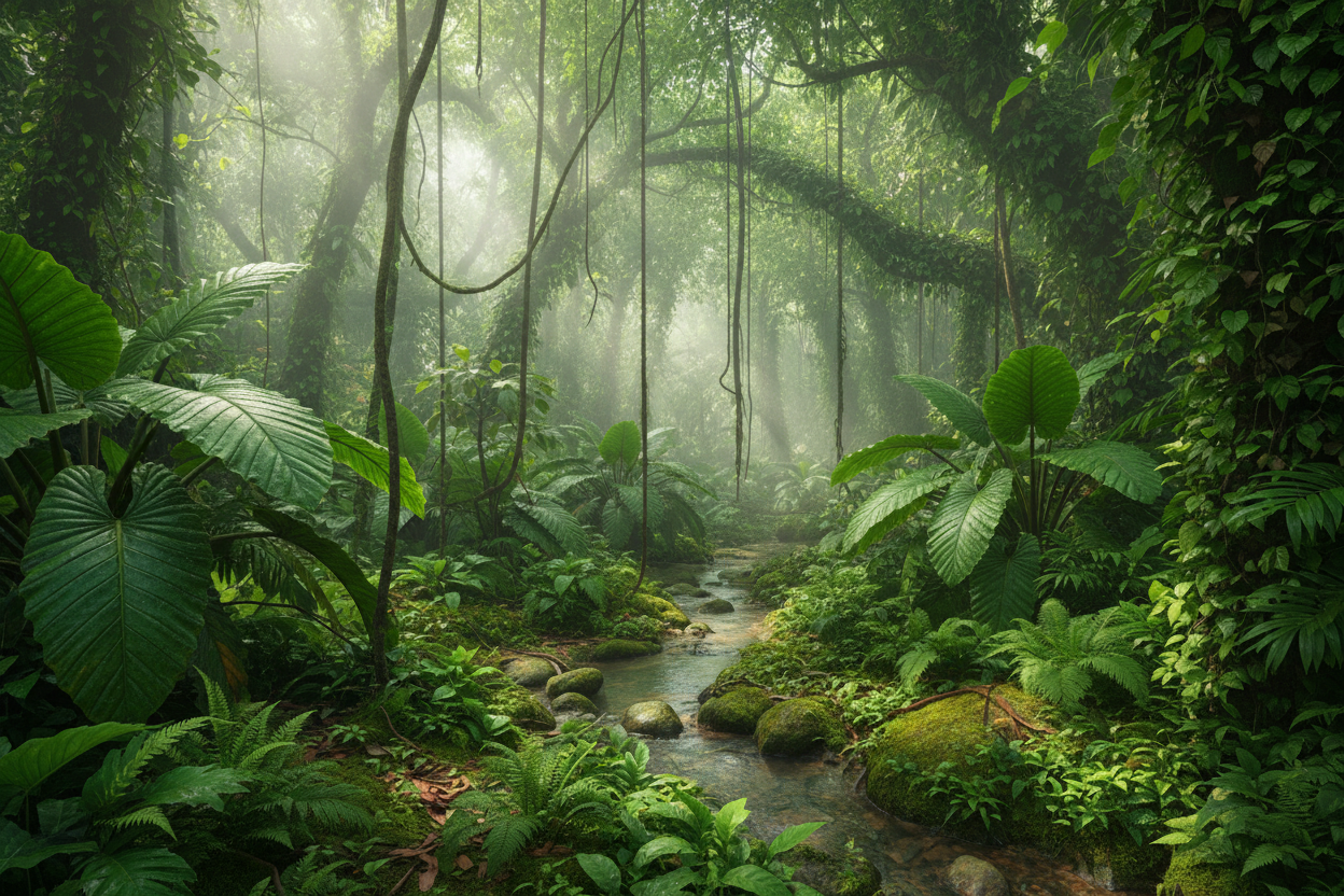 Luonnonläiheinen kuva trooppisesta sademetsästä
